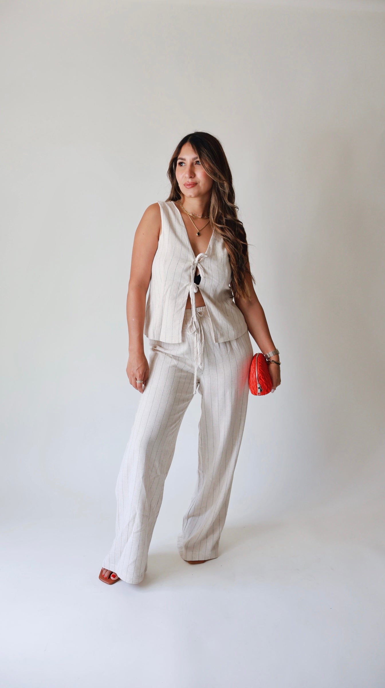 Oatmeal Pinstriped Linen Vest