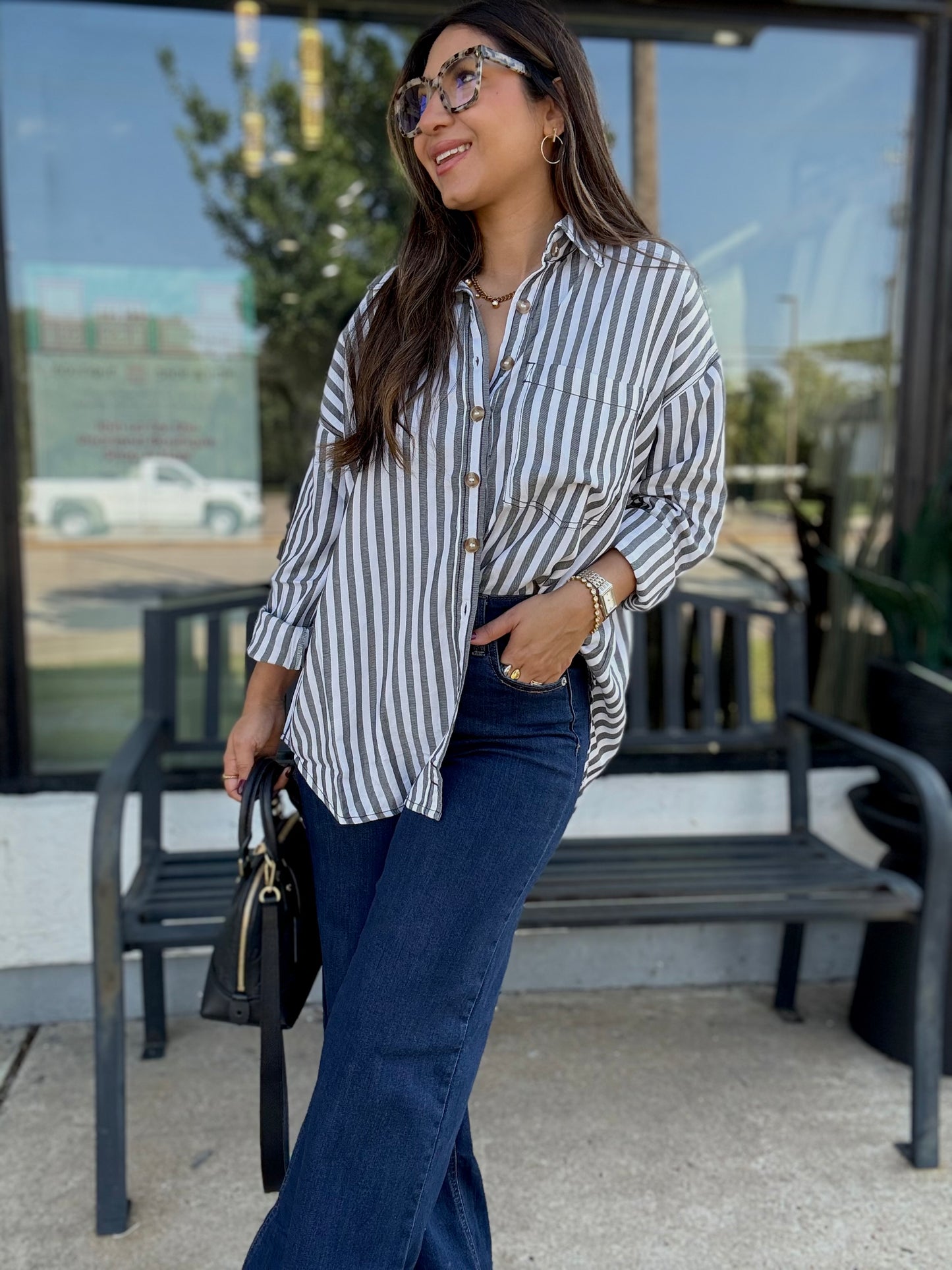 Relaxed Black Striped Button-down