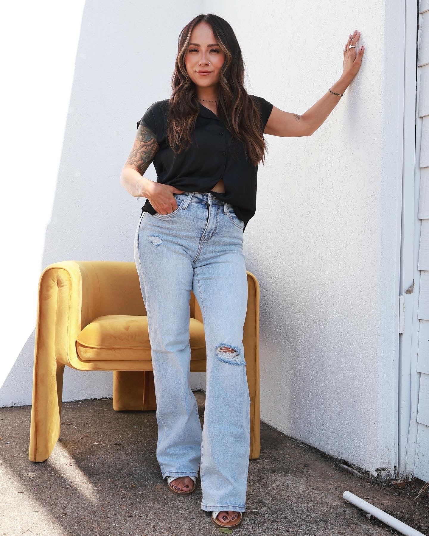 Crystal Distressed Straight Flares