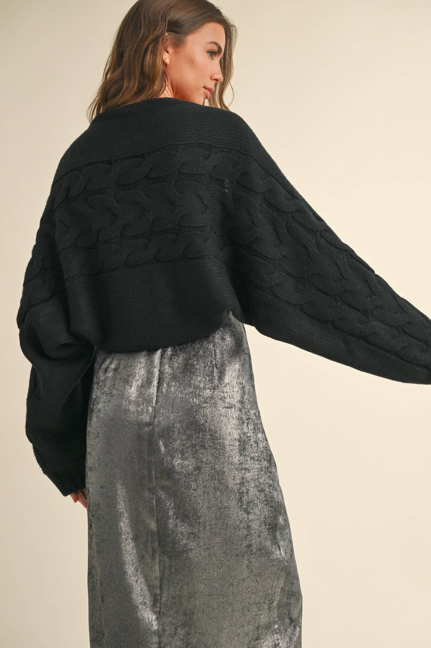 Cable Knit Cardigan - Black