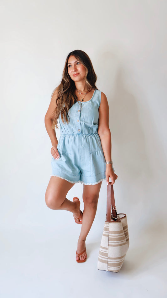 Washed Light Denim Romper