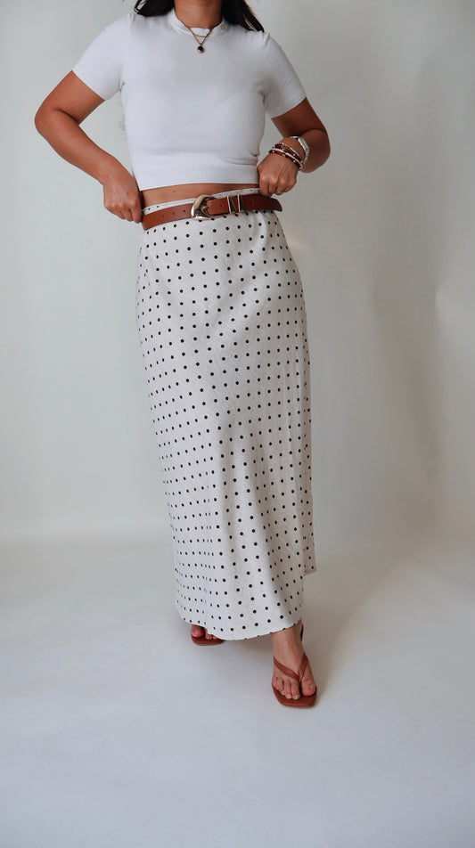 Natural Linen Polka Dot A-Line Skirt