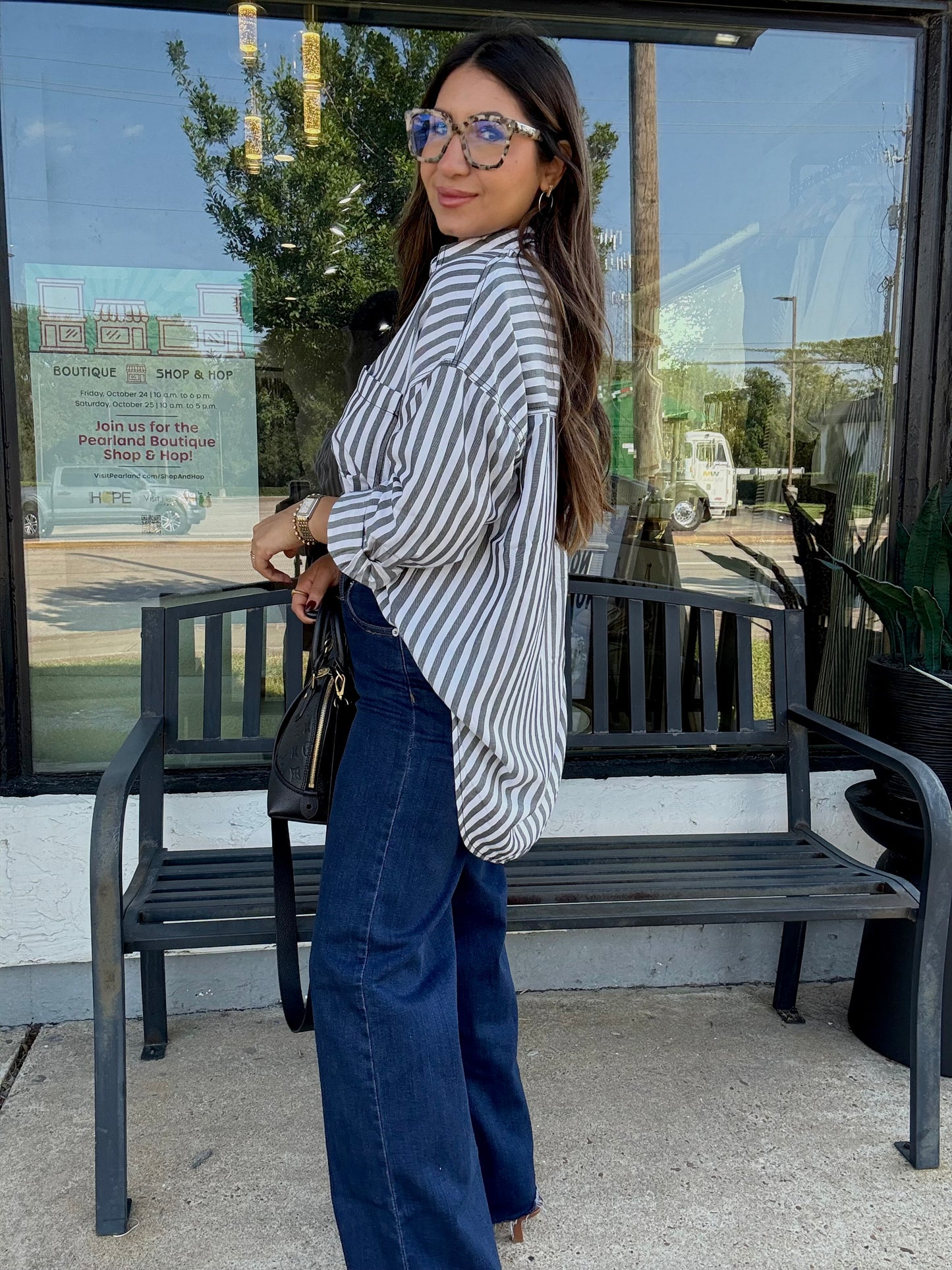 Relaxed Black Striped Button-down