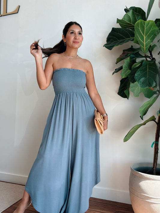 Slate Smocked Jumpsuit