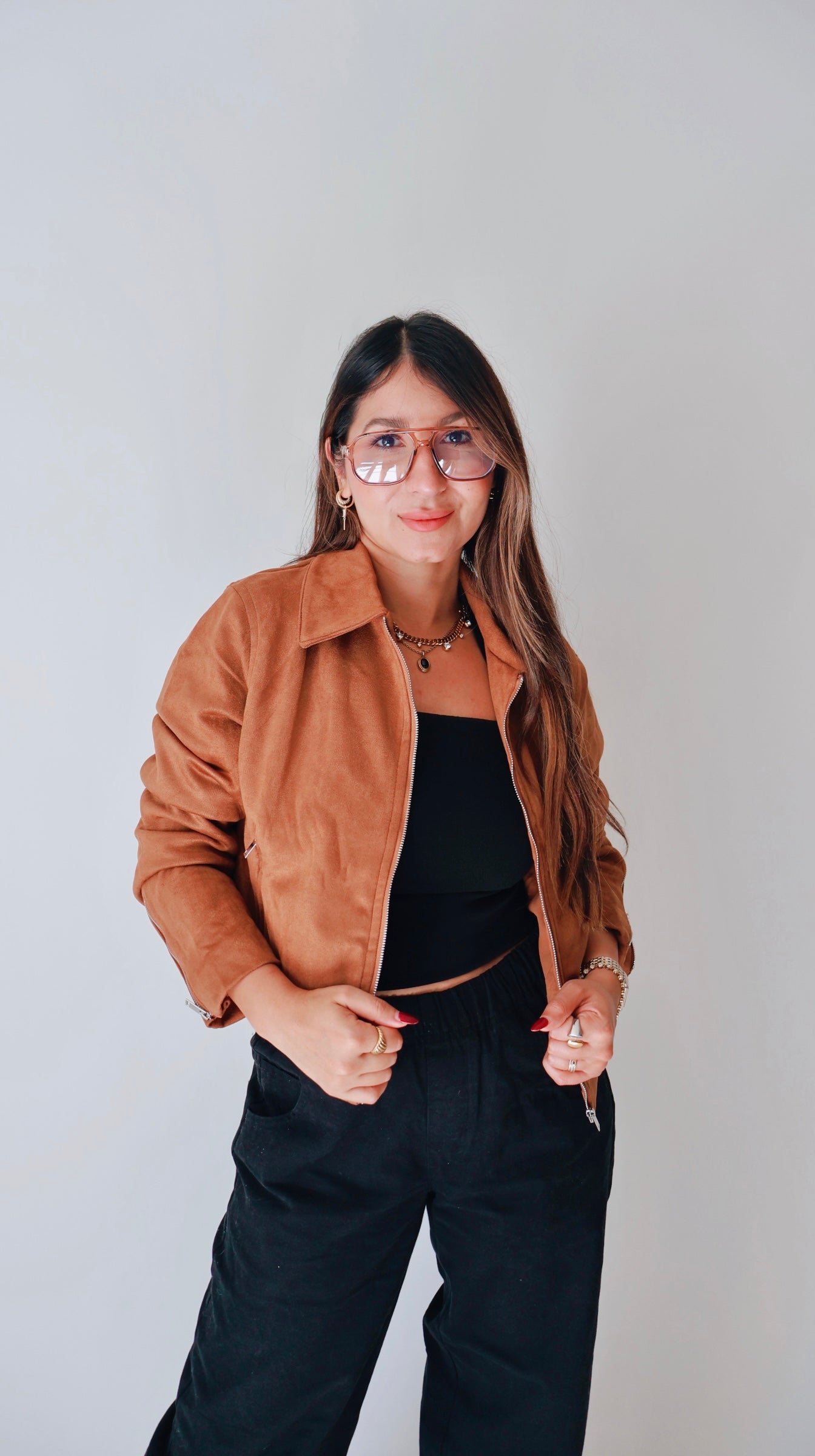 Camel Suede Zip Up Jacket