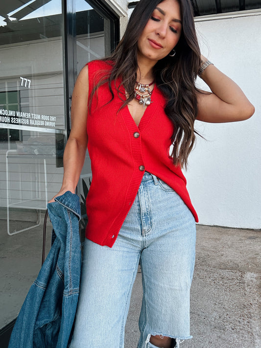 Texas Red Cardigan Vest