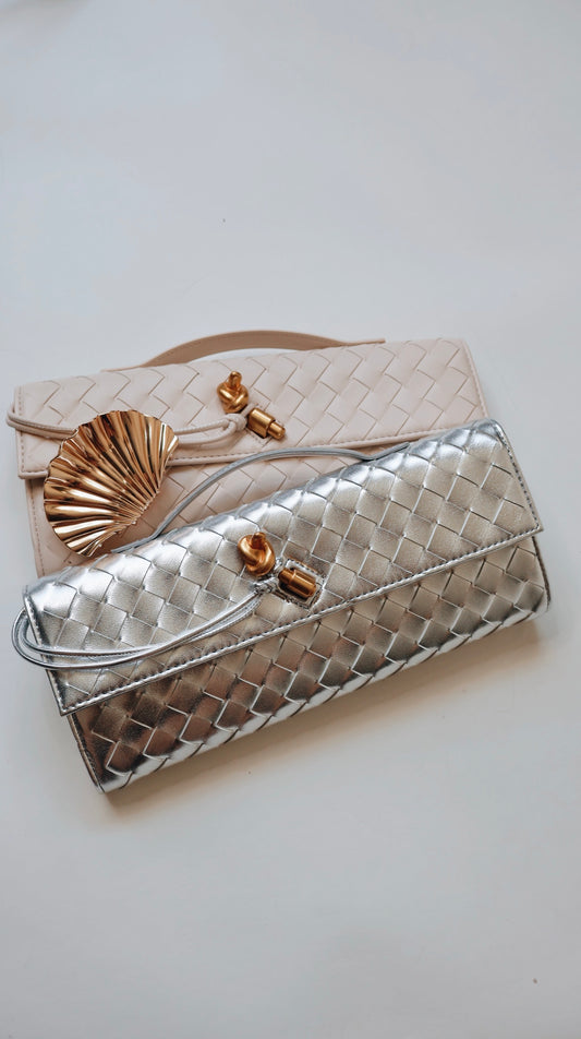Silver Weave Leather Clutch