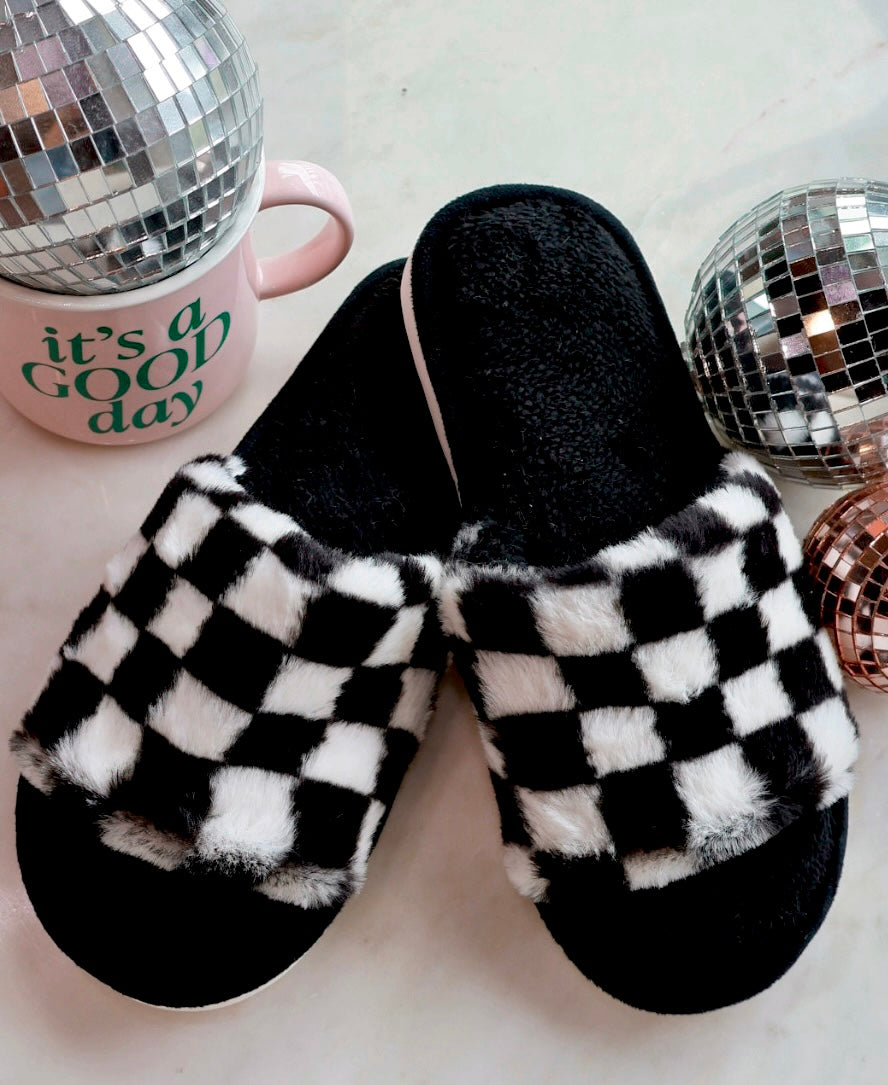 Checkered Fuzzy Slippers