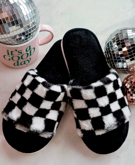 Checkered Fuzzy Slippers