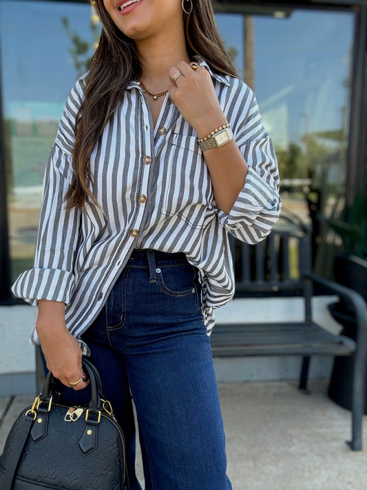 Relaxed Black Striped Button-down