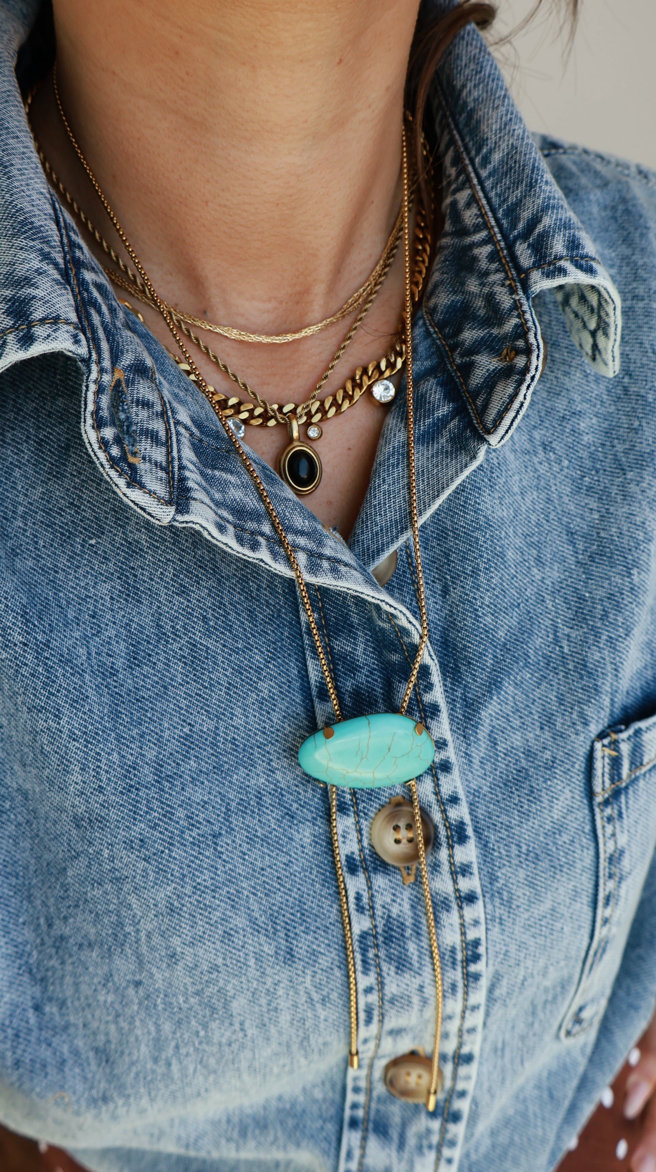 Turquoise Charm Bolo Necklace