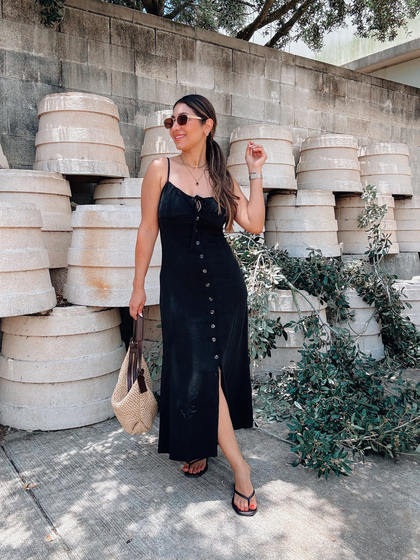 Button Black Linen Dress