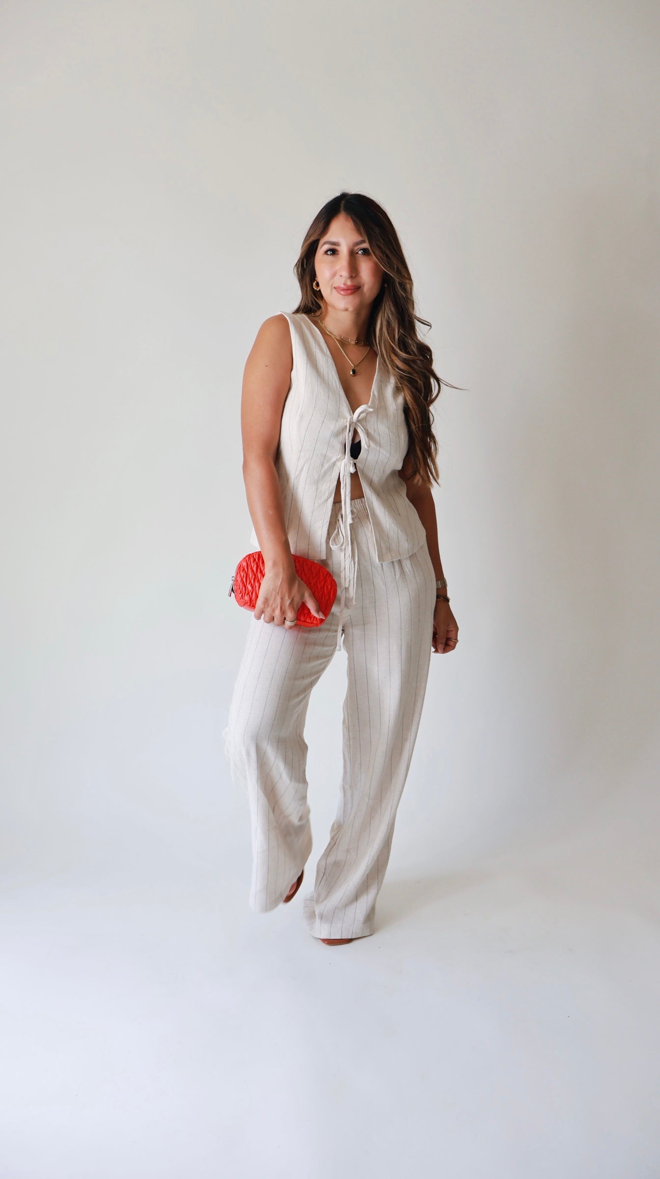 Oatmeal Pinstriped Linen Vest