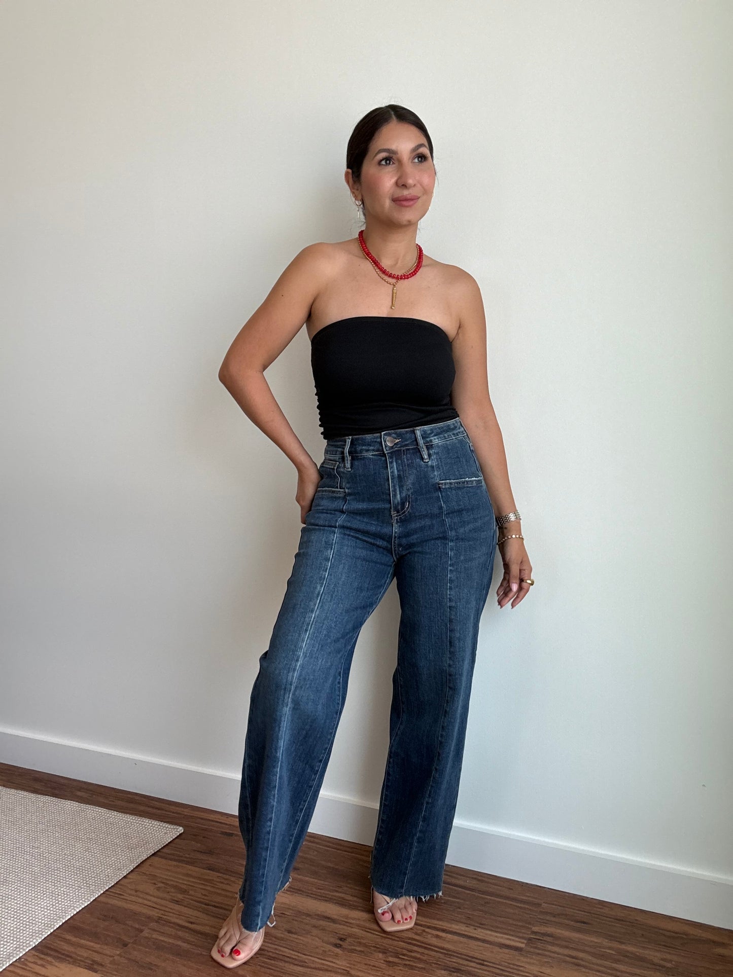 Lenny Pleated Stretch Wide Leg Denim