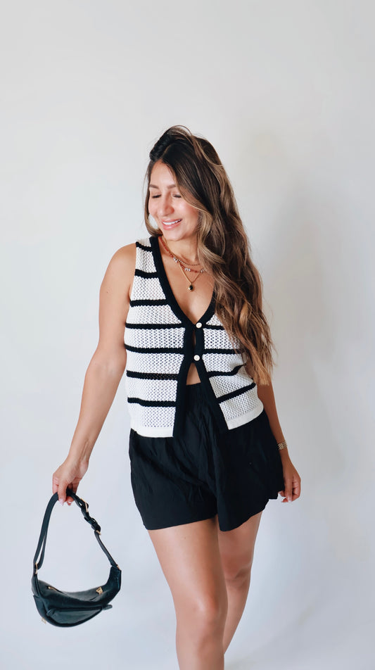 Black & White Crochet Striped Vest