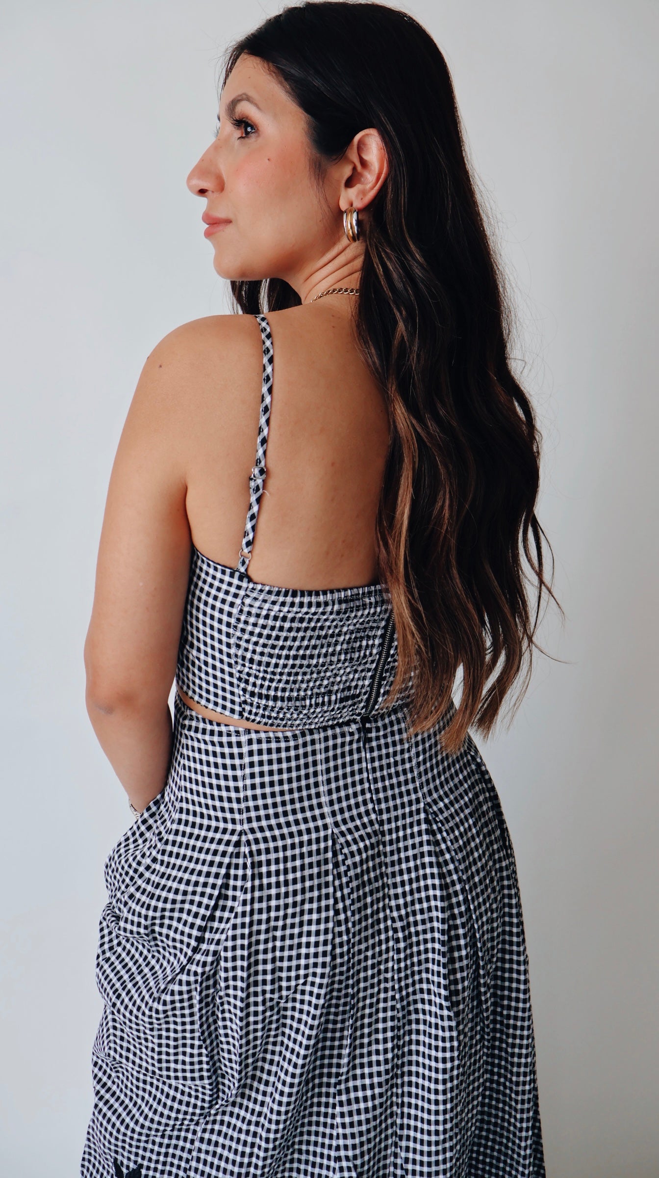 Gingham Embroidered Midi Dress