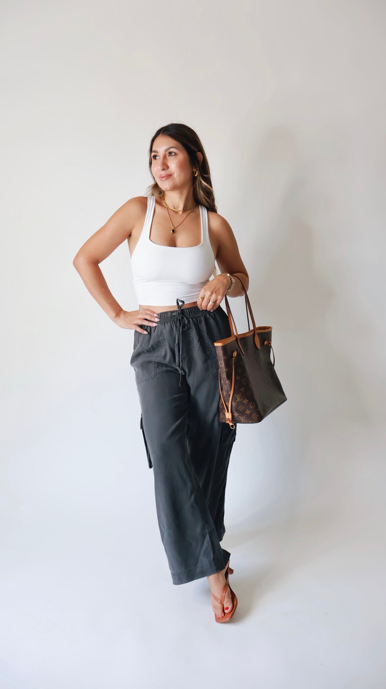 Charcoal Tencel Wide Leg Cargo Pants