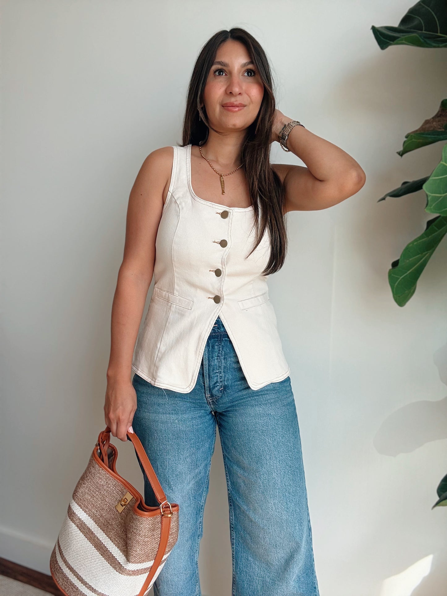 Cream Denim Vest