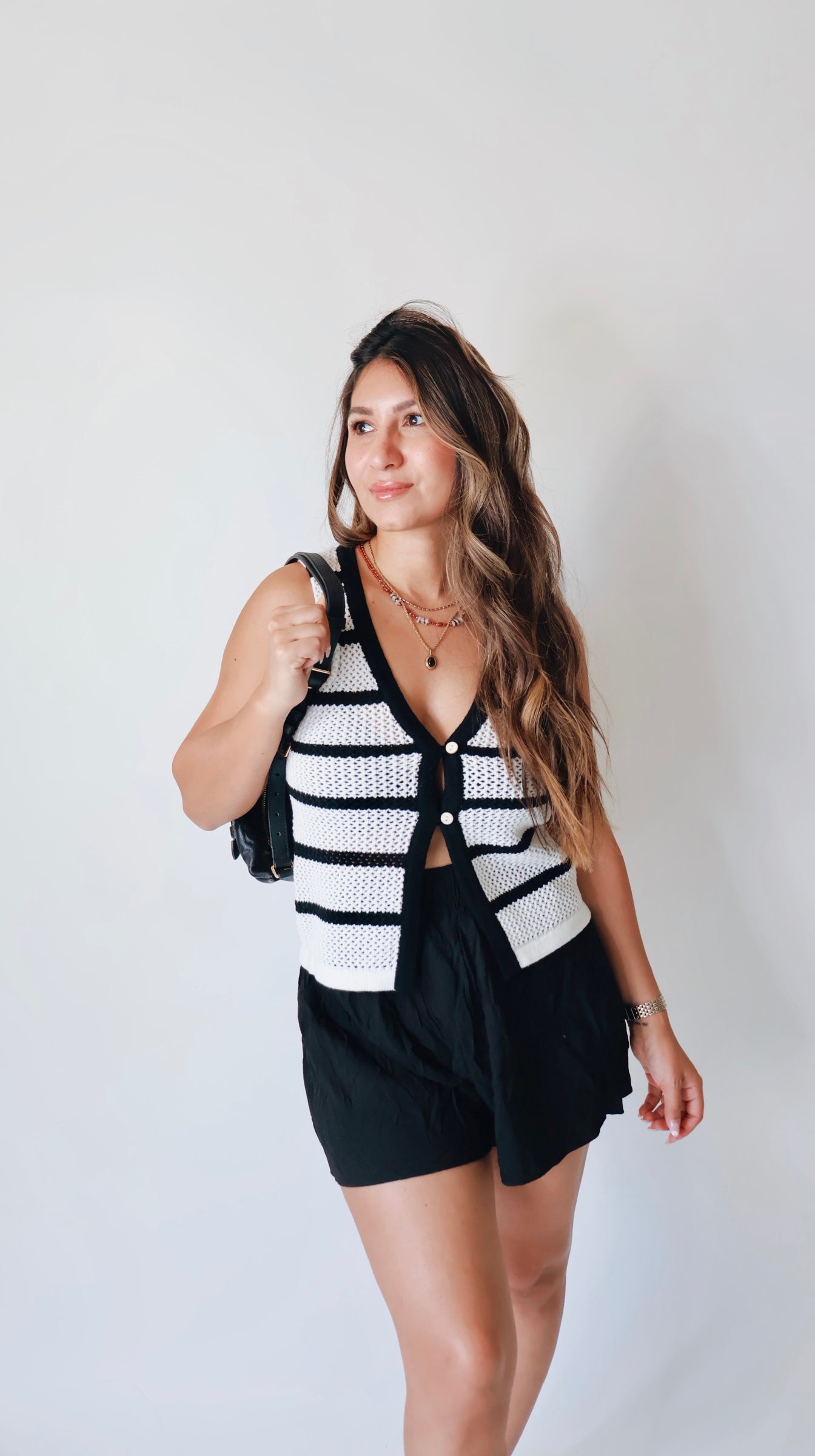 Black & White Crochet Striped Vest