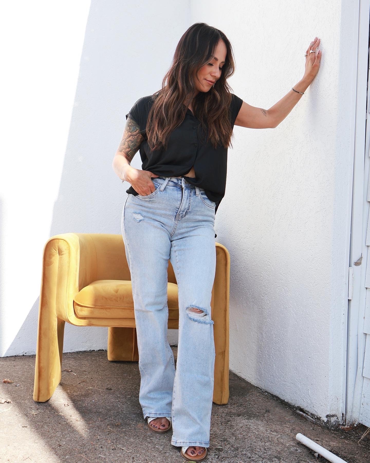 Crystal Distressed Straight Flares