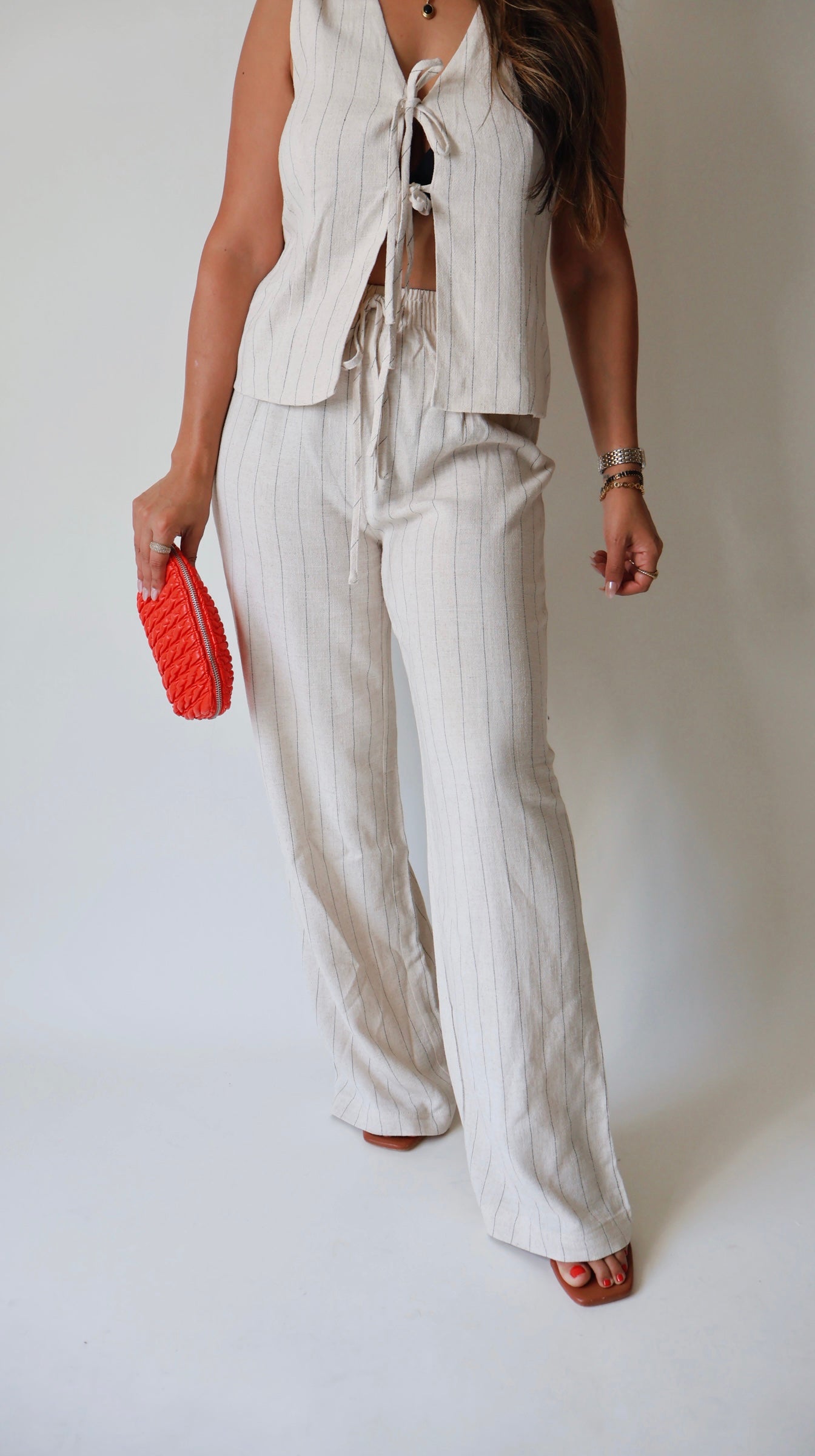 Oatmeal Pinstriped Linen Pants