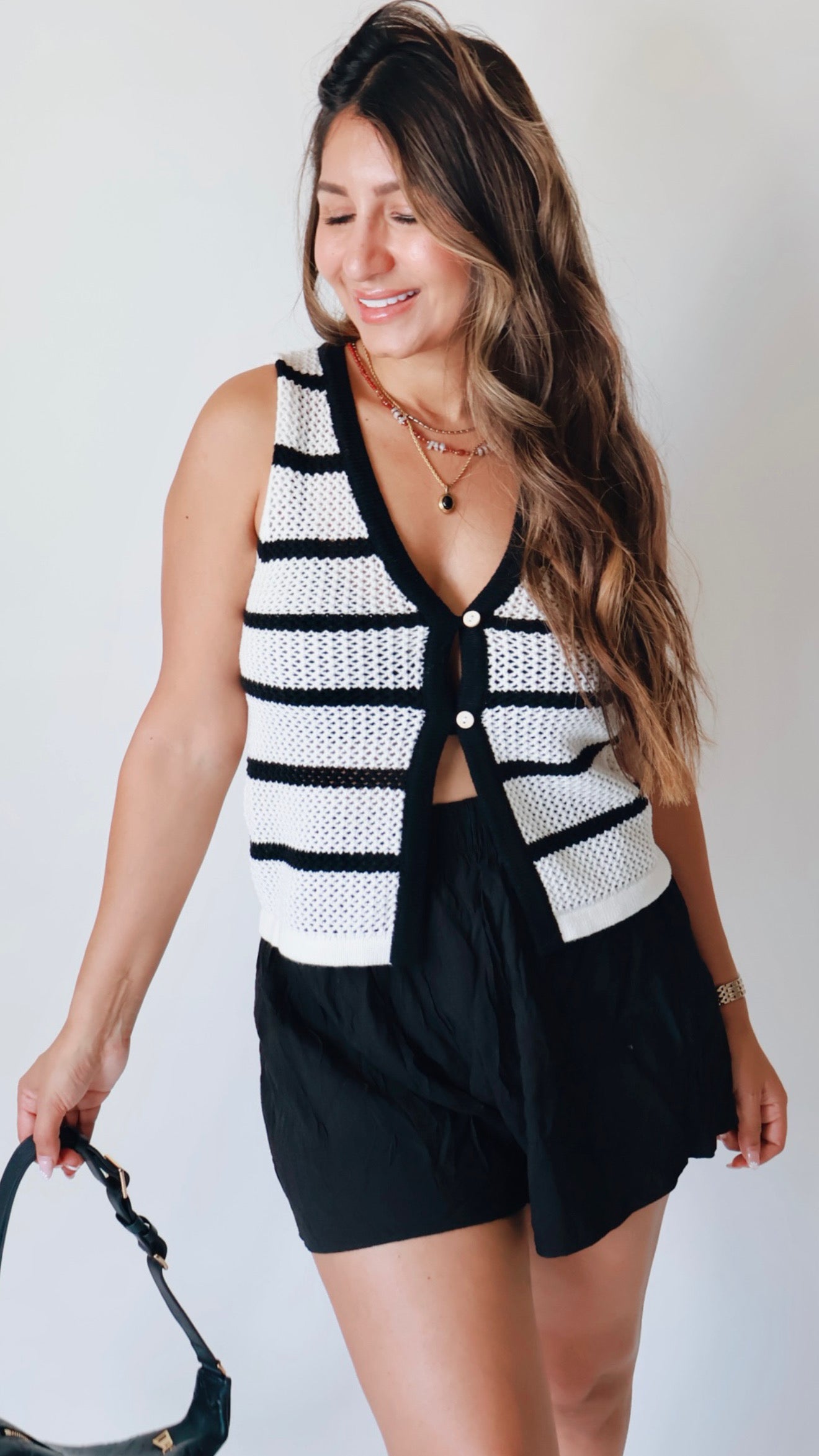 Black & White Crochet Striped Vest