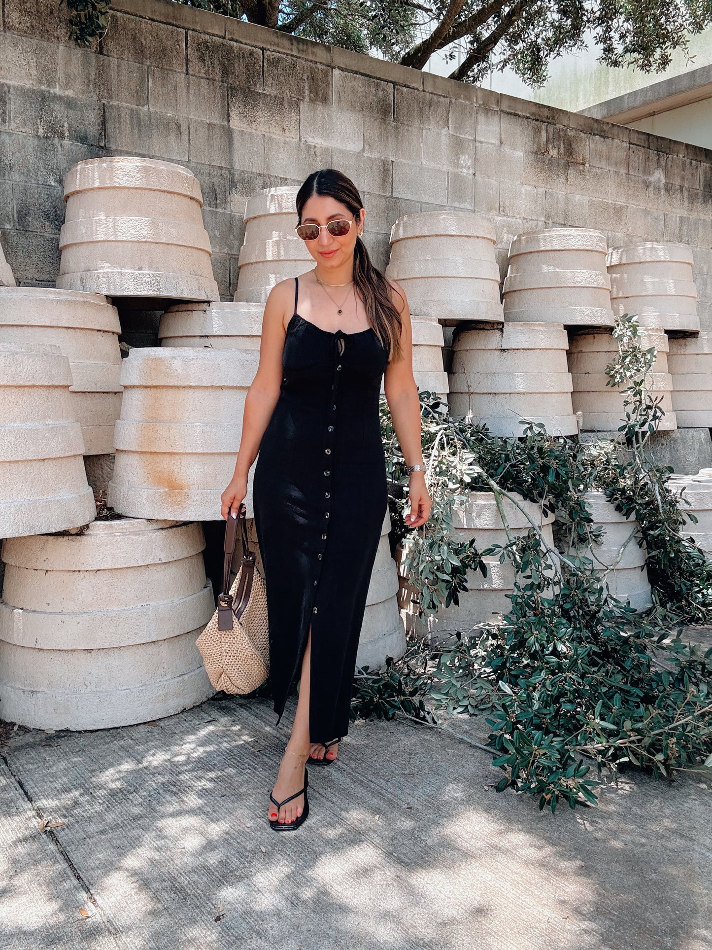 Button Black Linen Dress