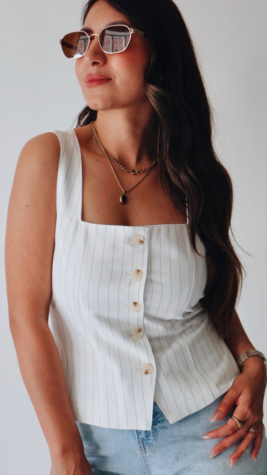 Pinstripe White Vest