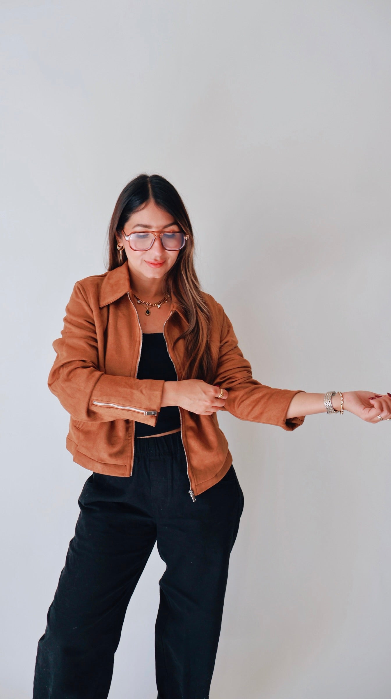 Camel Suede Zip Up Jacket