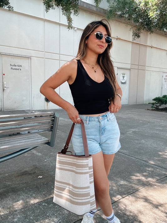 Basic Soft V-neck Black Tank Top