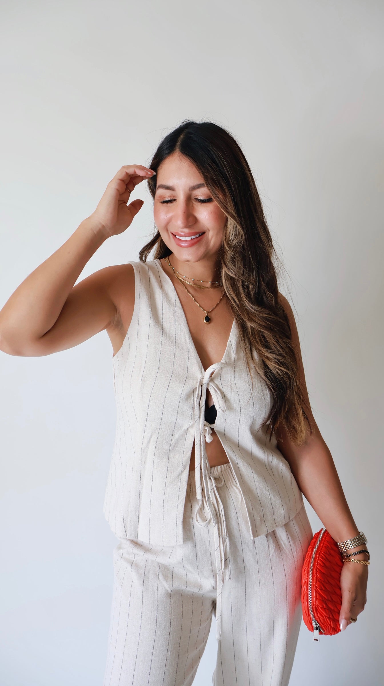Oatmeal Pinstriped Linen Vest