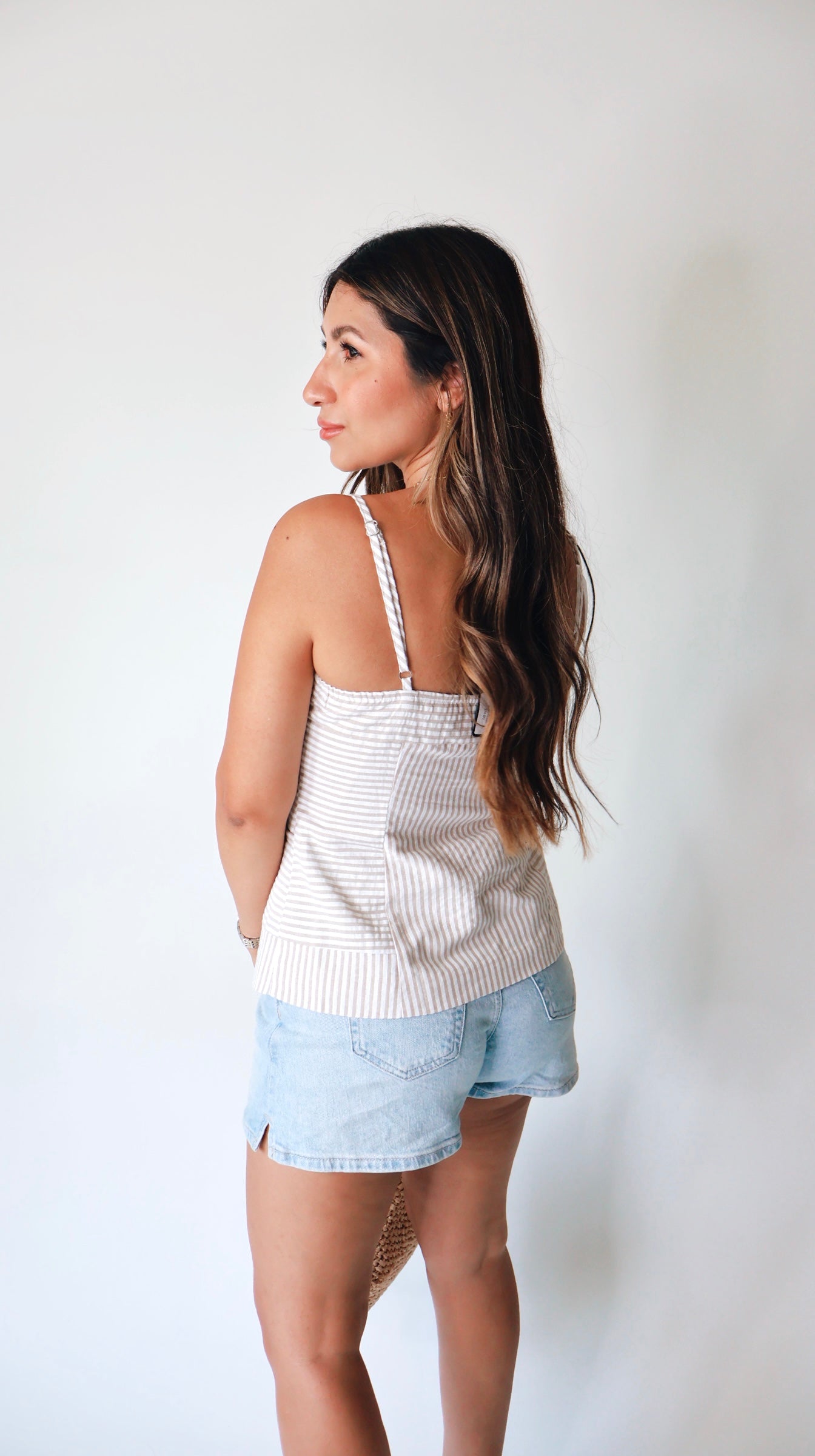 Tan Striped Linen Tank Vest