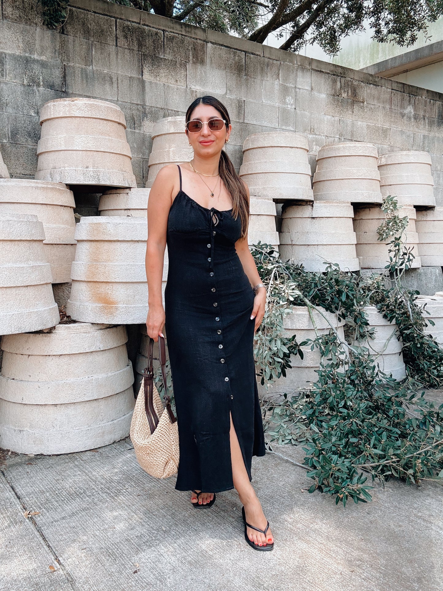 Button Black Linen Dress