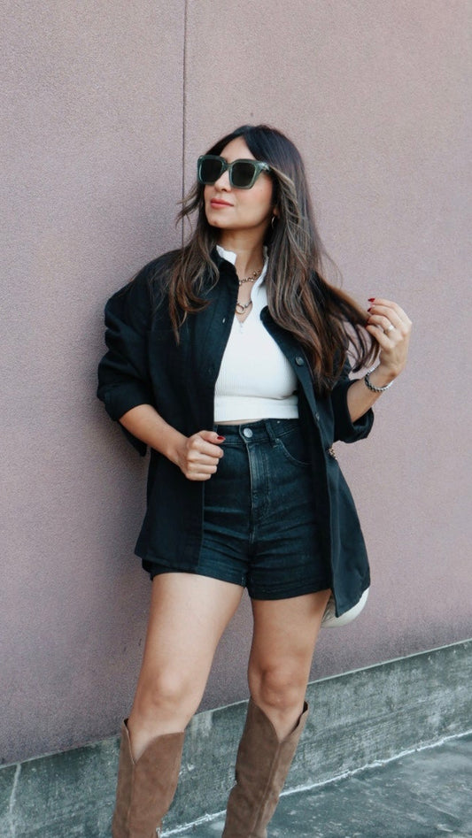 Black Trucker Denim Shacket