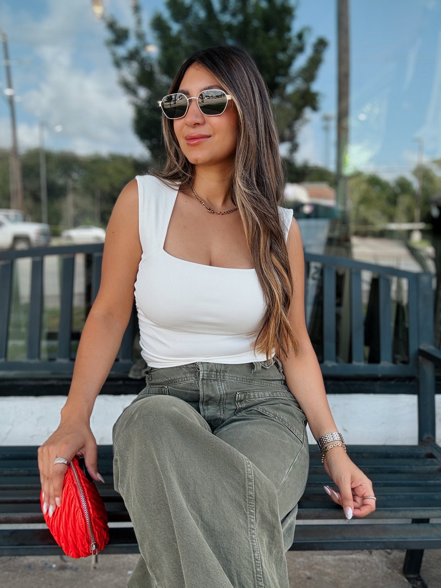Cream Square Neck Ruched Top