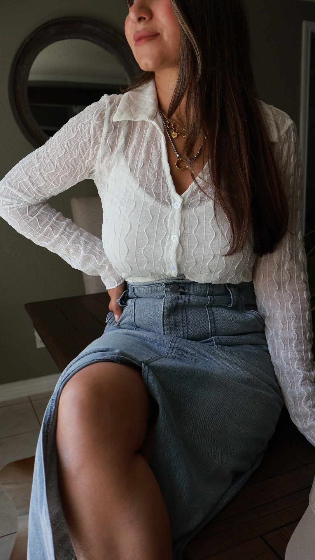 Mesh Collared Long Sleeve