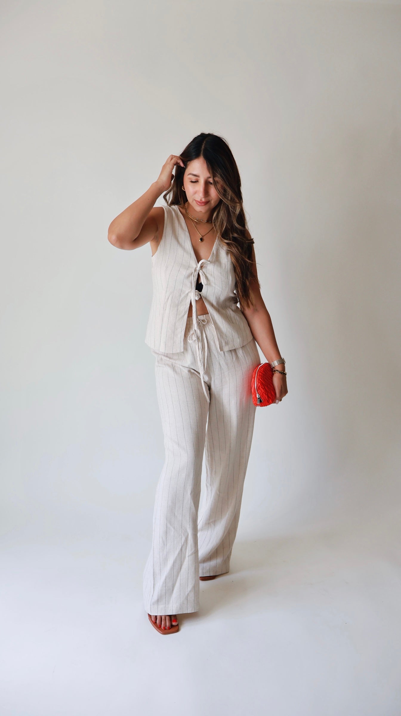 Oatmeal Pinstriped Linen Pants