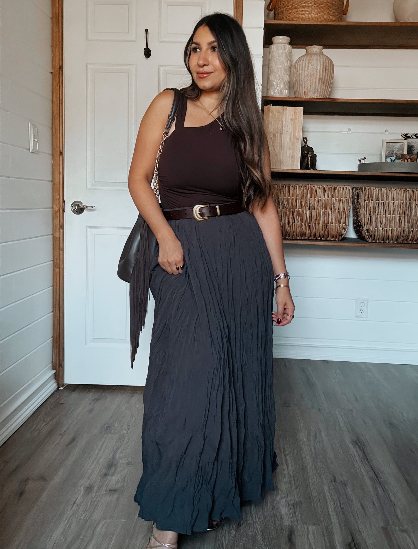 Elle Espresso Crinkle Skirt