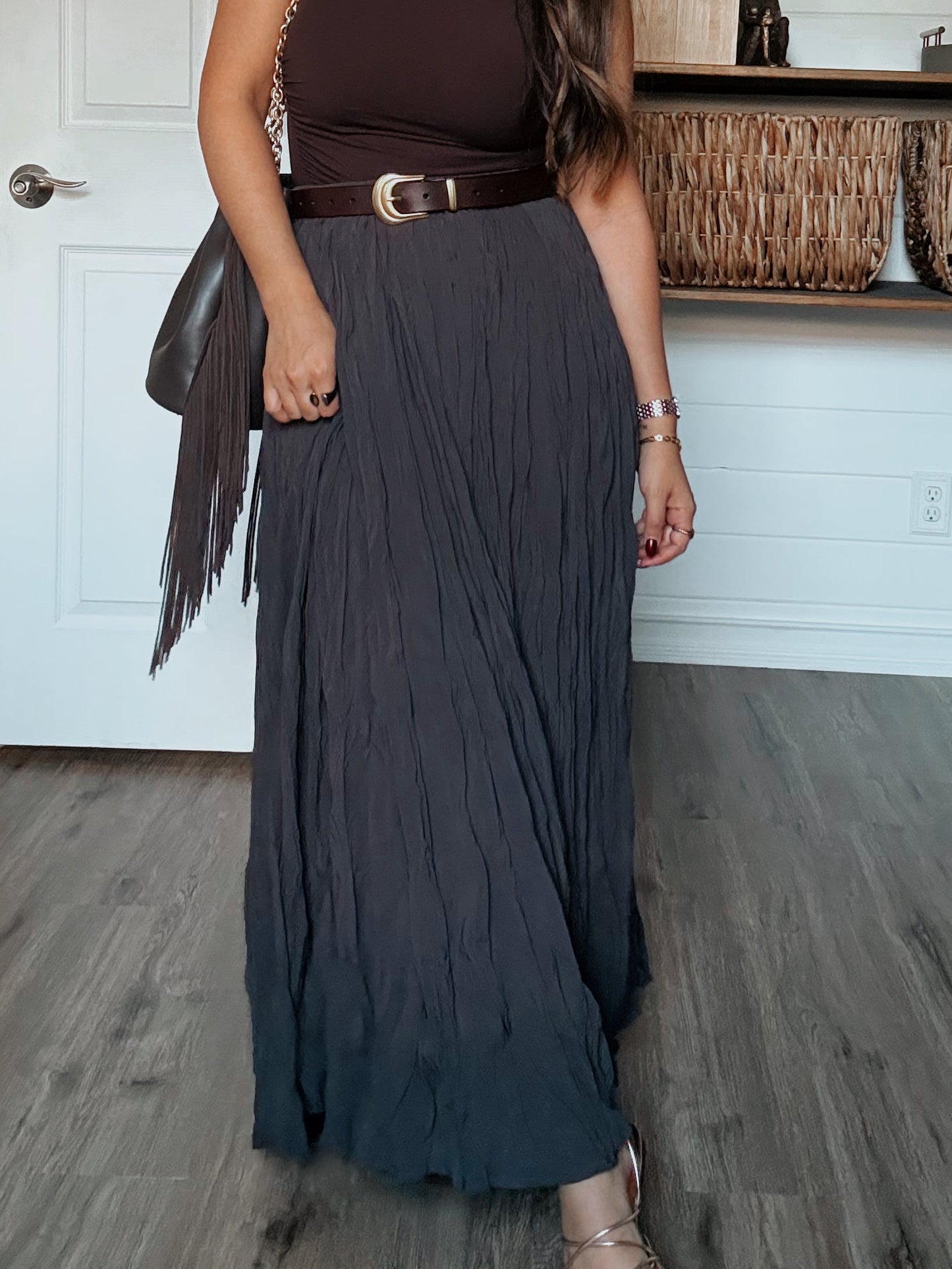 Elle Espresso Crinkle Skirt