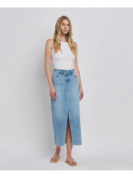 Front Slit Maxi Midi Denim Skirt