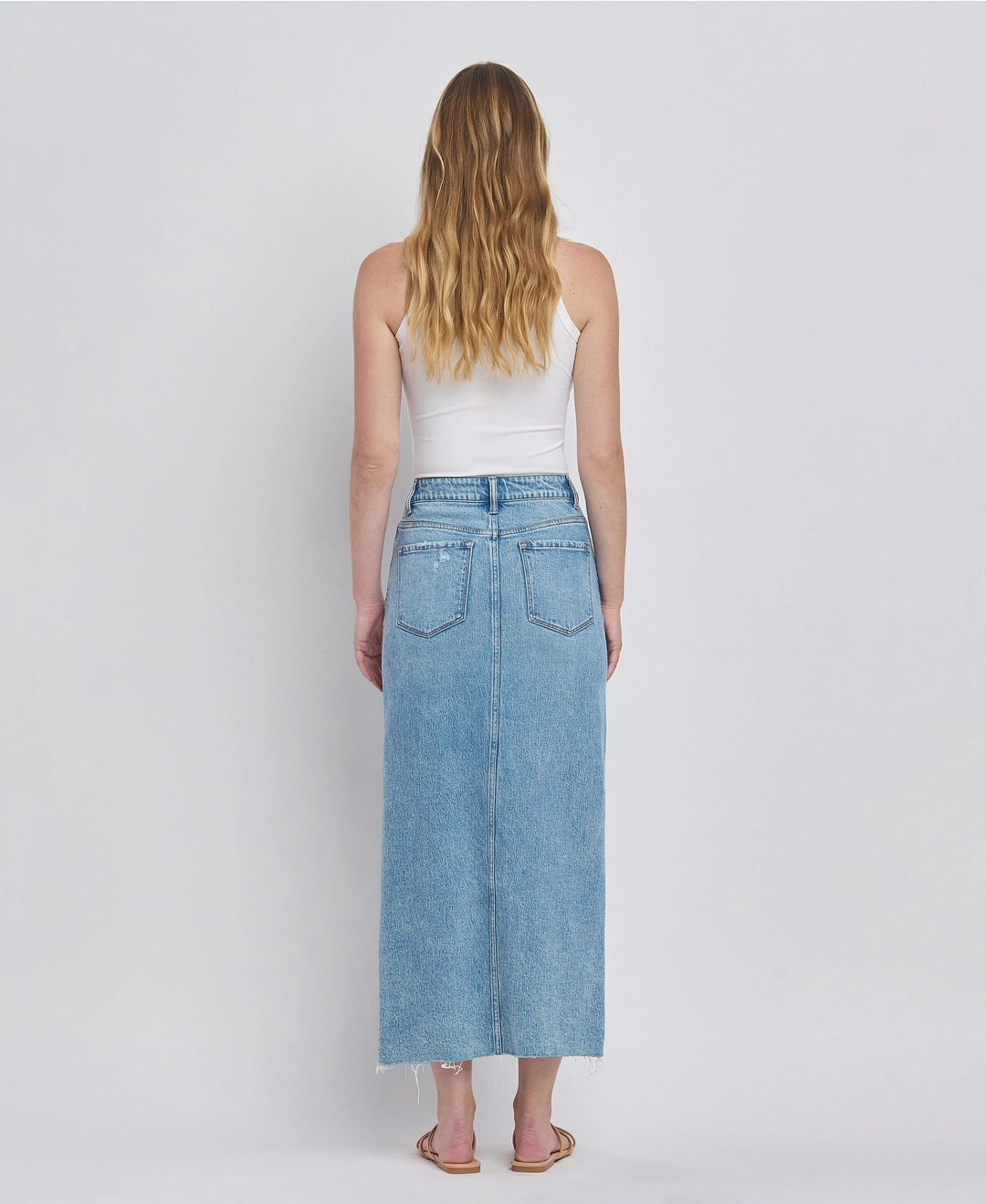 Front Slit Maxi Midi Denim Skirt