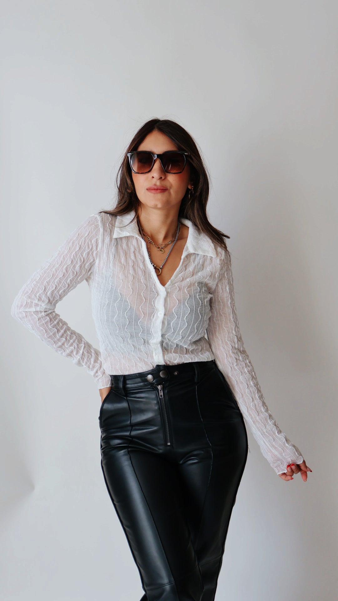 Mesh Collared Long Sleeve