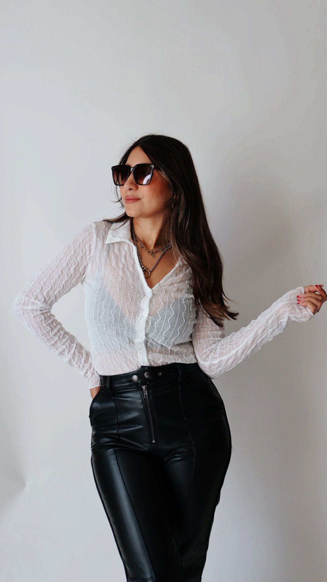 Mesh Collared Long Sleeve