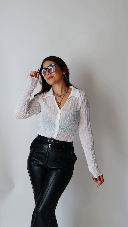 Mesh Collared Long Sleeve