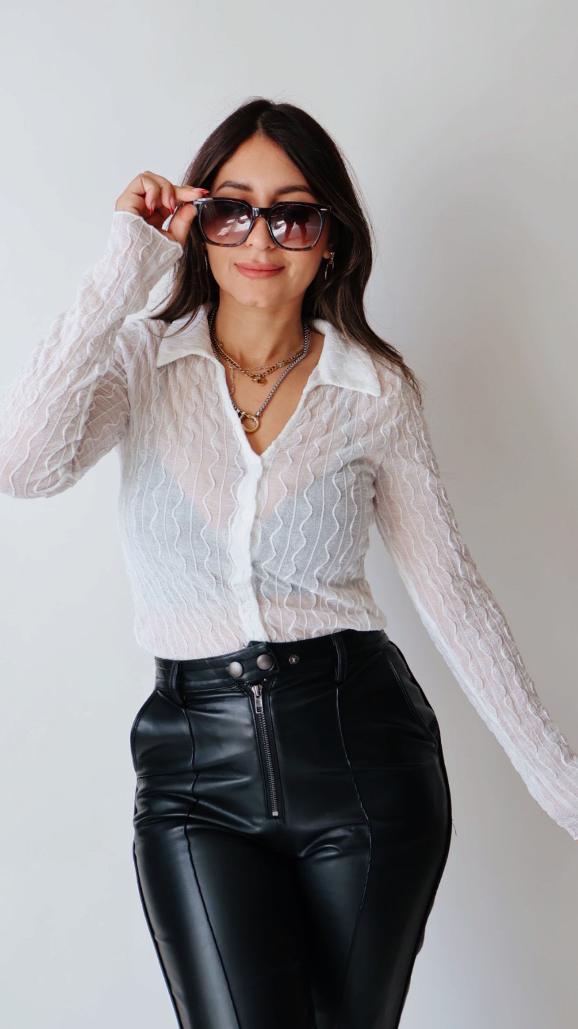 Mesh Collared Long Sleeve