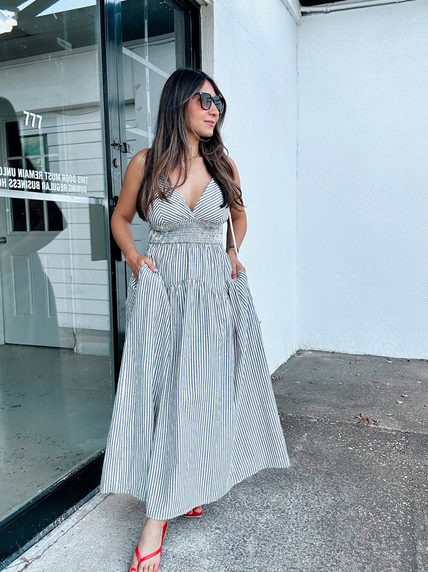 French Striped Pocket Dress