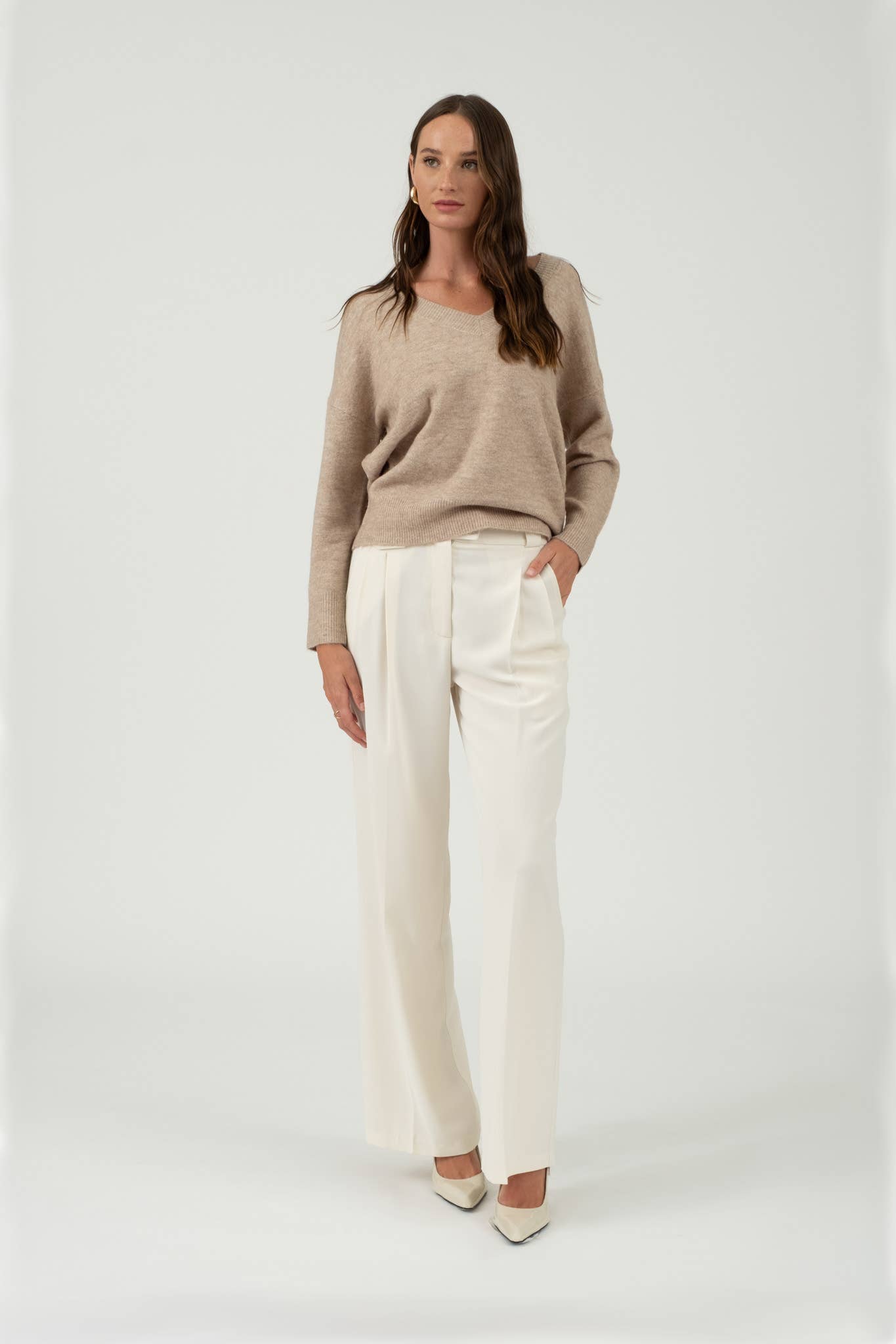 Solid V Neck Mocha Sweater