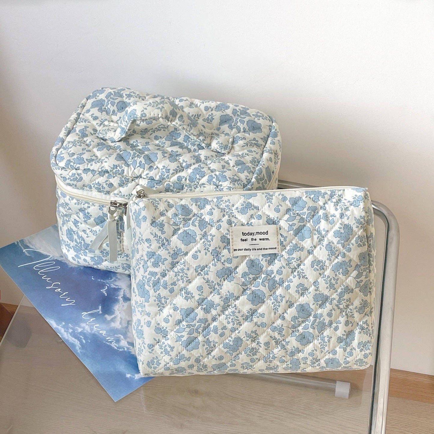 Blue Flower Large Make Up Bag