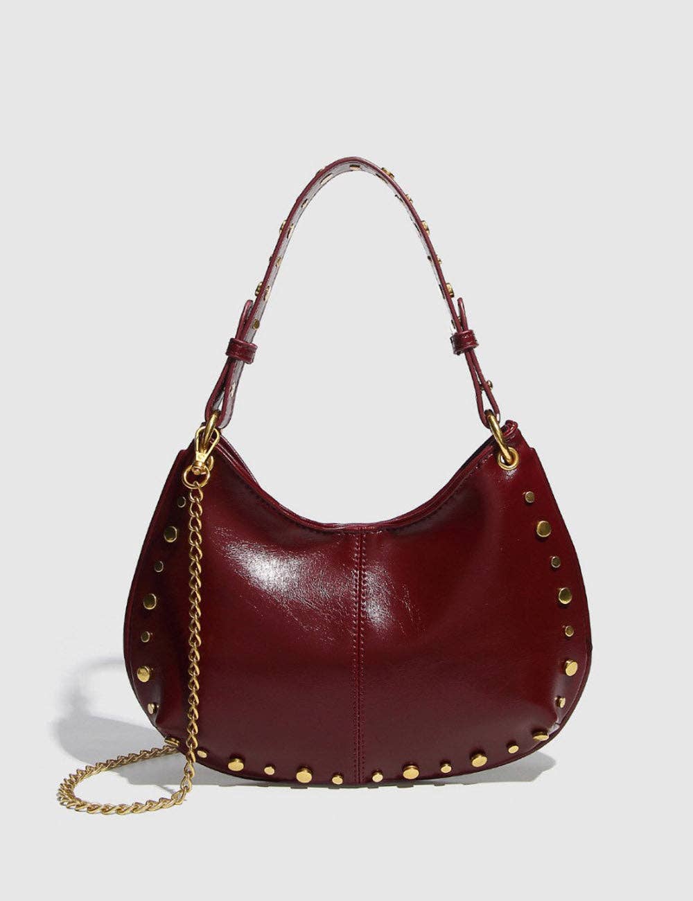 Burgandy Red Studded Shoulder Bag