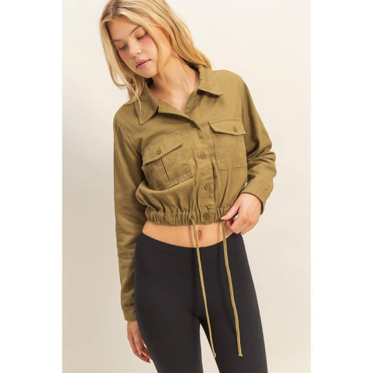 Drawstring Waist Cropped Jacket